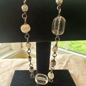 Retired Silpada freshwater pearl and clear crystal sterling silver necklace 16”